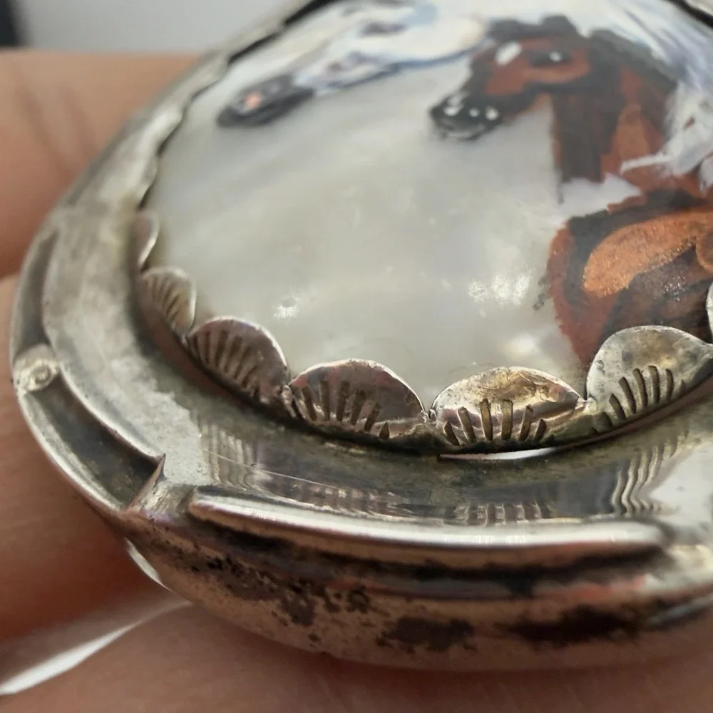 Antique Victorian Sterling Silver Pendant Converted Vesta Case Equestrian Read